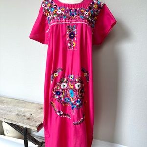 Vintage Mexican Floral Embroidered House Dress M